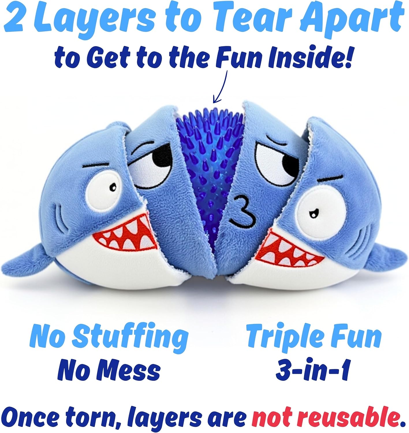 PeppyPawz blue shark interactive dog toy rip and reveal layer overview