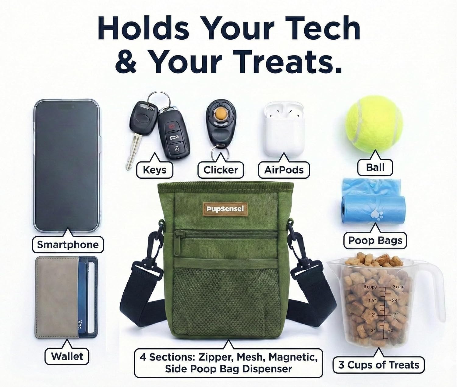 PupSensei hands free carry pouch showcasing built-in poop bag dispenser