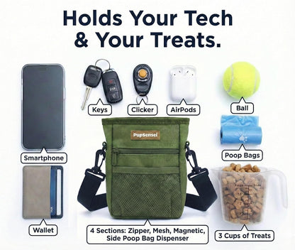 PupSensei hands free carry pouch showcasing built-in poop bag dispenser