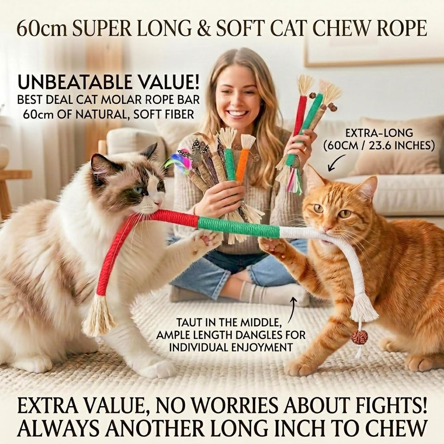 Grembeb cat toy set showing natural rope and wood materials