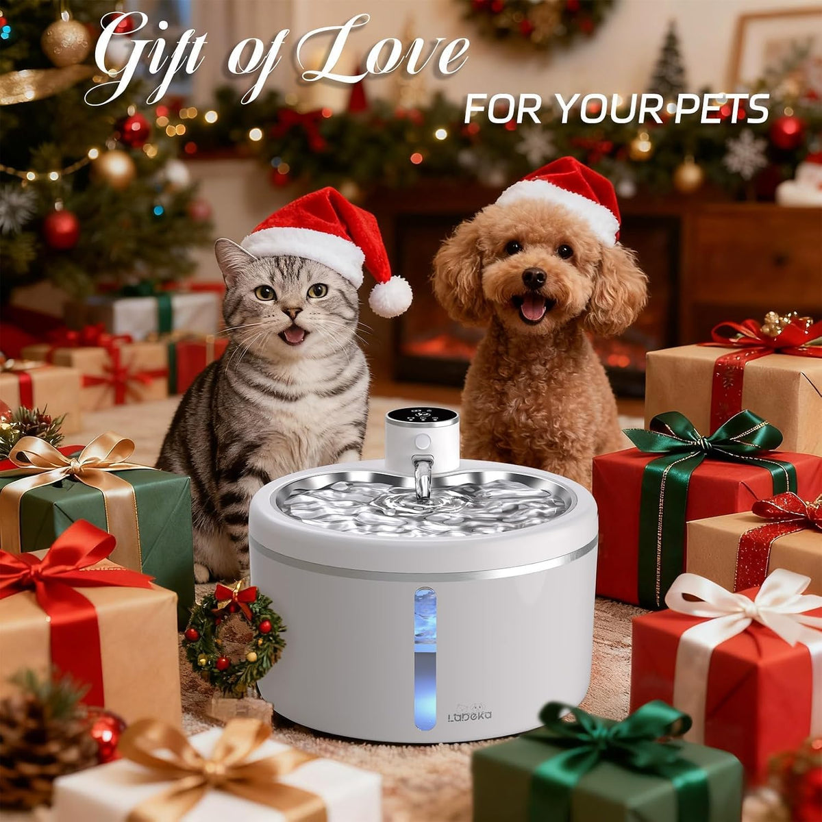 Wireless Cat Water Fountain-[Stainless Steel Tray], 102oz/3L Pet Water Fountain for Cats Inside, Cat Fountain for Drinking with Motion Sensor, Ultra Quiet Pump, Cats & Dogs Gifts (102oz+8Filters) - Image 9