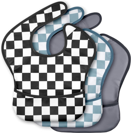 CIVARUA KIDS 3-Pack Waterproof Baby Bibs front view showcasing the large food catcher pocket for toddler feeding.