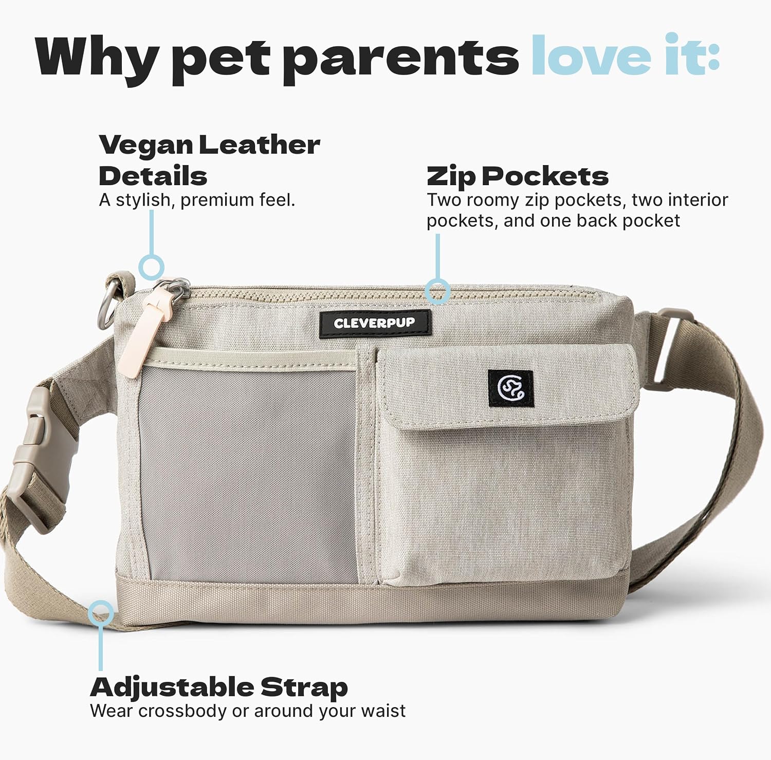 Cleverpup crossbody pet pouch with integrated poop bag dispenser view