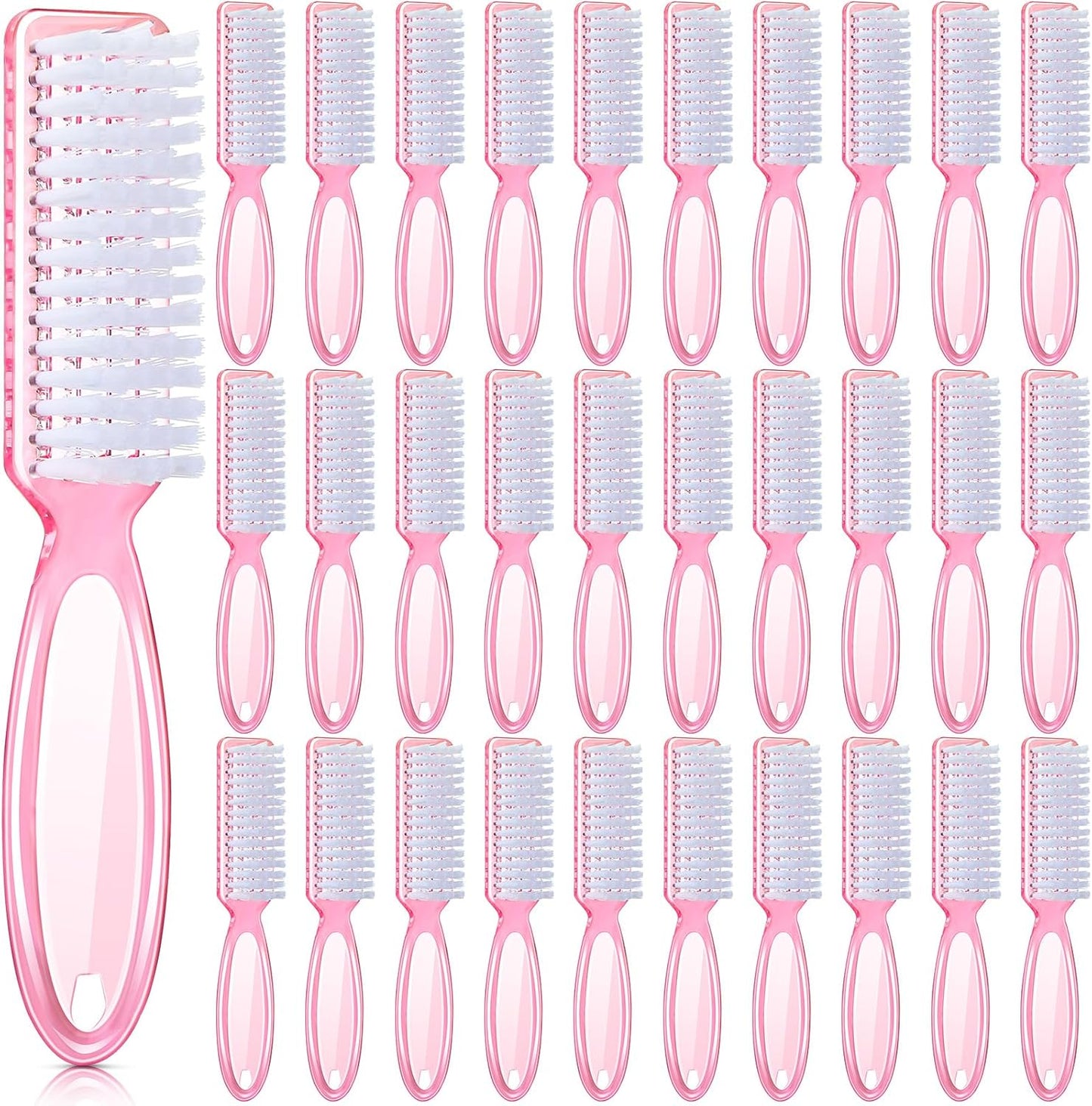 Patelai nail scrubber brushes clear pink front view pack of thirty