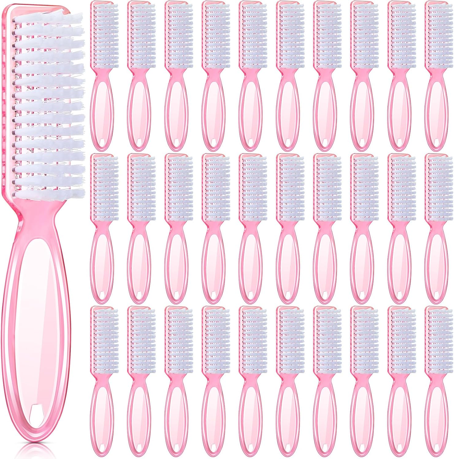 Patelai nail scrubber brushes clear pink front view pack of thirty
