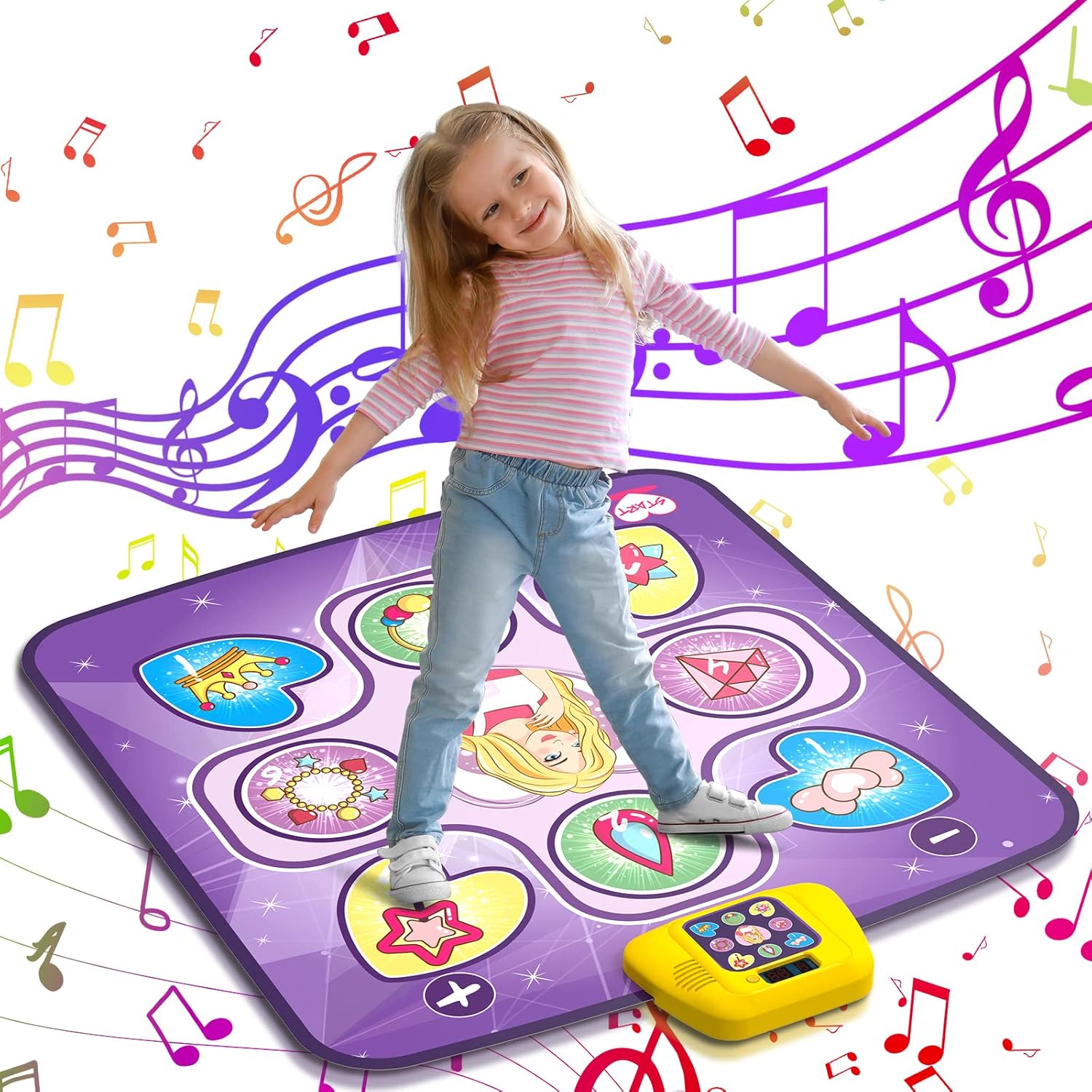 Beefunni dance mat for girls with LED lights and interactive control console