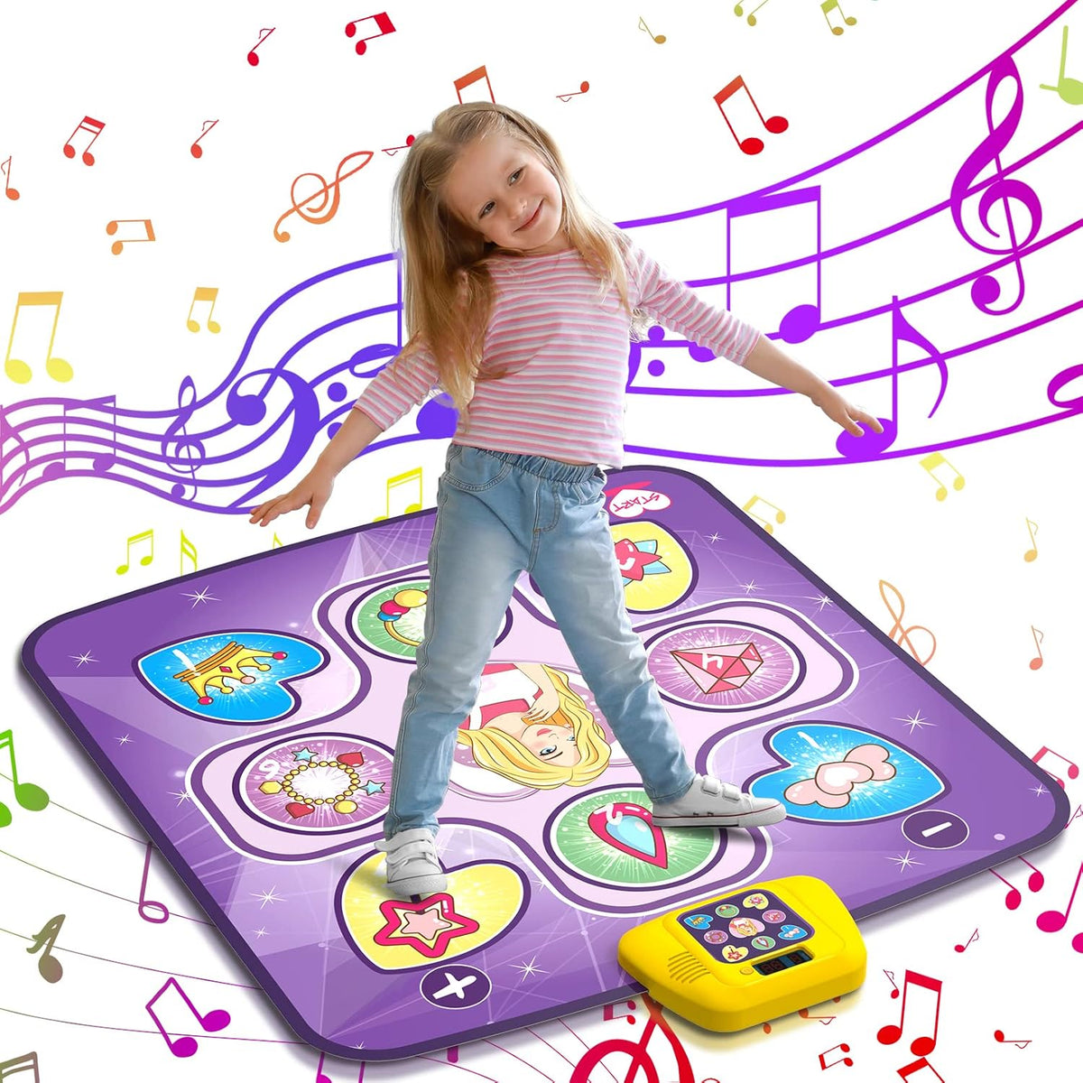 Beefunni dance mat for girls with LED lights and interactive control console