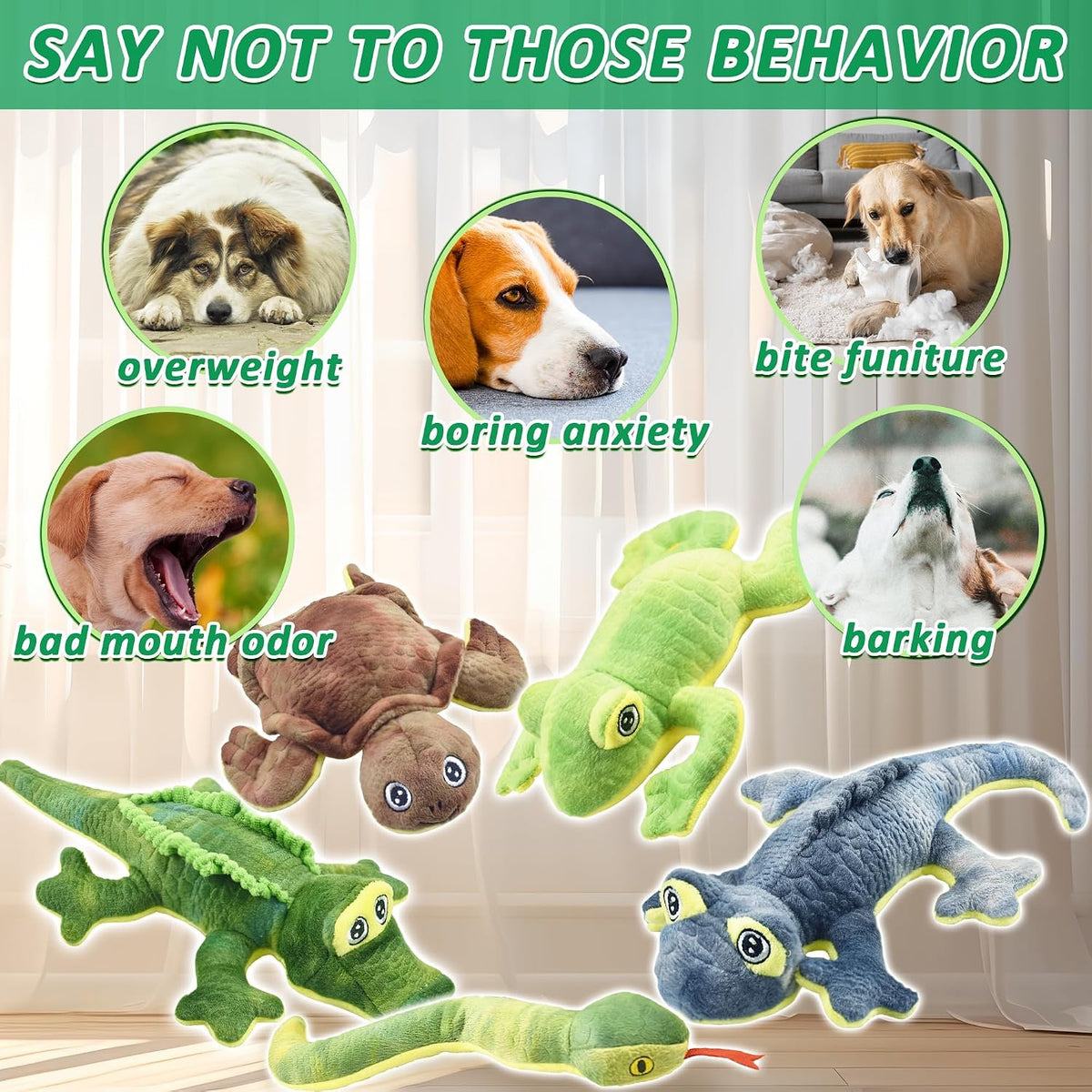 Lechong dog toy bundle featuring frog turtle and lizard