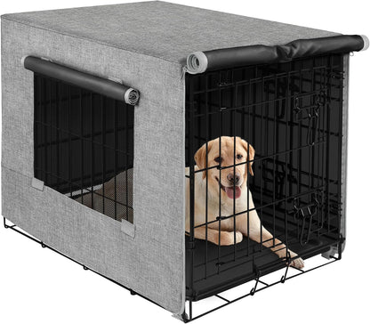 Akinerri Dog Crate Cover with Mesh Window, Double Door Waterproof Pet Kennel Cover, Durable 600D Polyester Protective Cage Cover for 42 Inch Dog Crate - Beige - Image 15