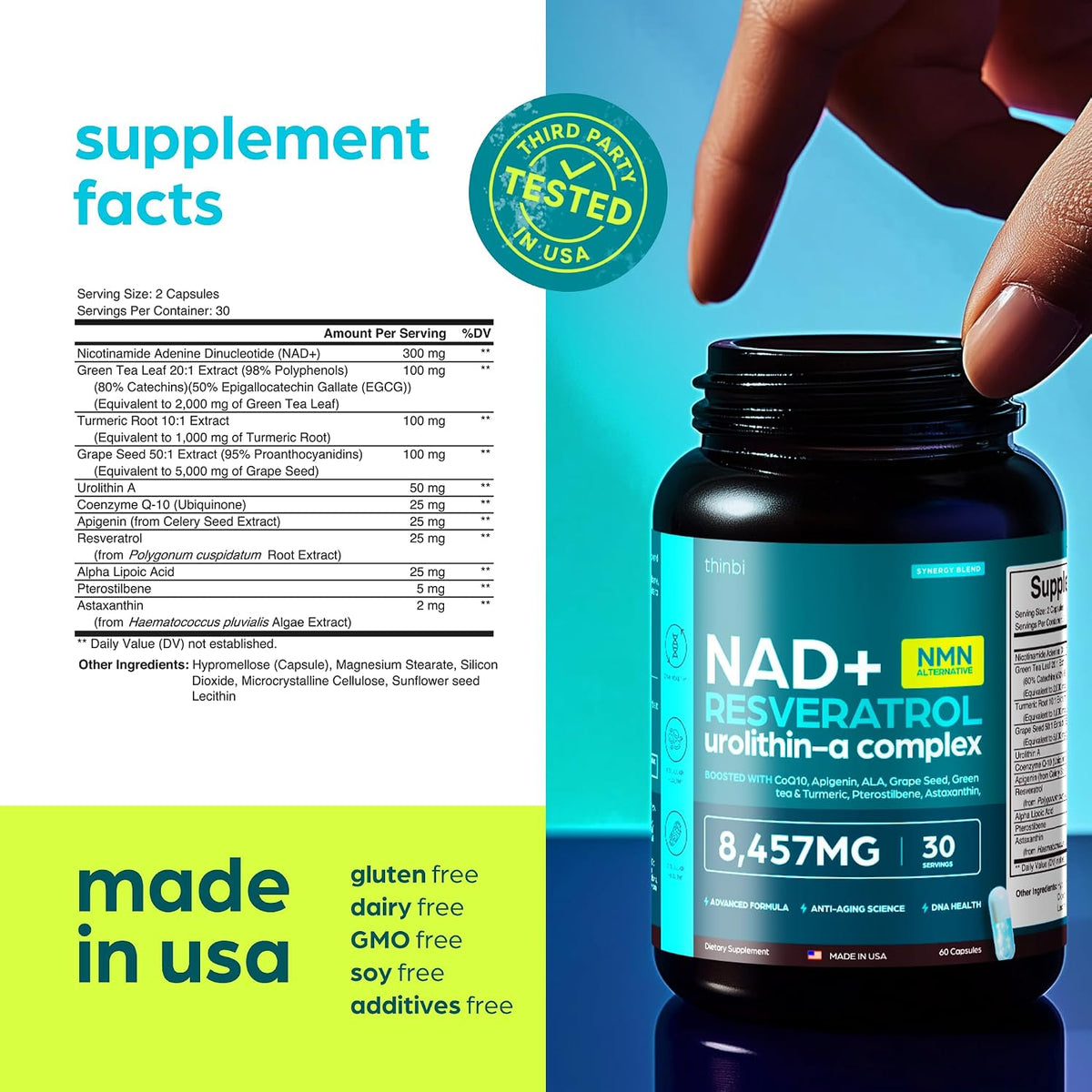 Thinbi Liposomal NAD+ Supplement with Resveratrol & CoQ10, 60 Count - Image 7