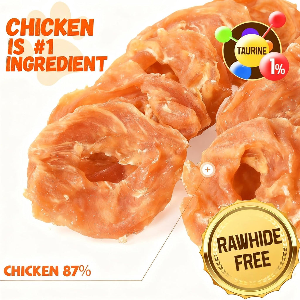 Close up of natural chicken breast jerky ring treat