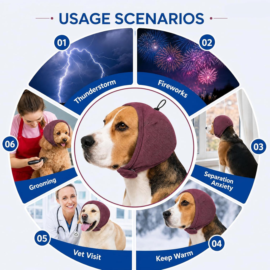 Nanaki pet calming snood with thick sound absorbing pads for dog anxiety relief