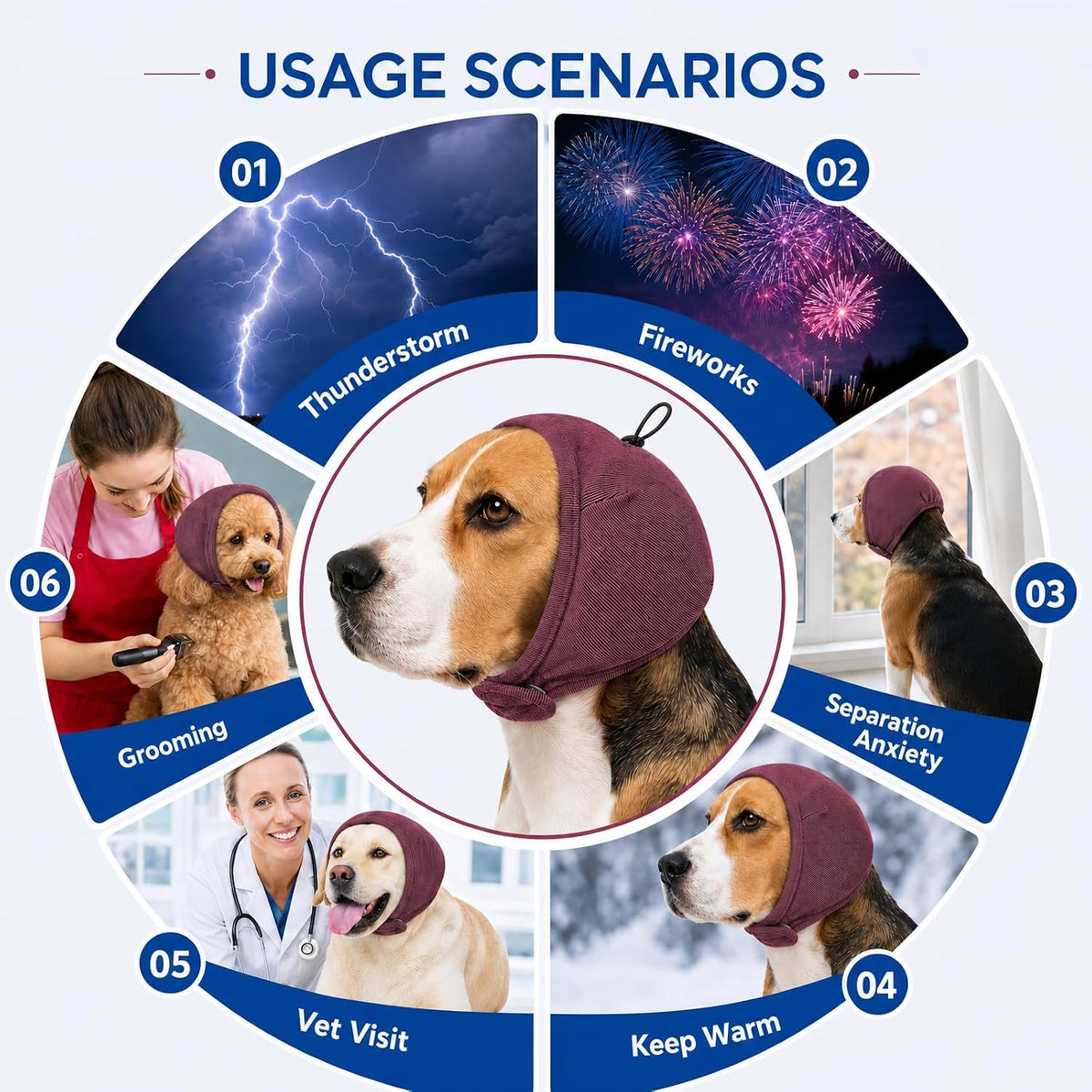 Nanaki pet calming snood with thick sound absorbing pads for dog anxiety relief