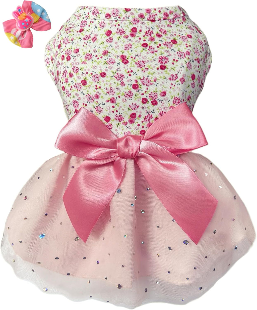 YSTAR small breed dog holiday dress laid flat demonstrating the sleeveless design and mesh tutu layers