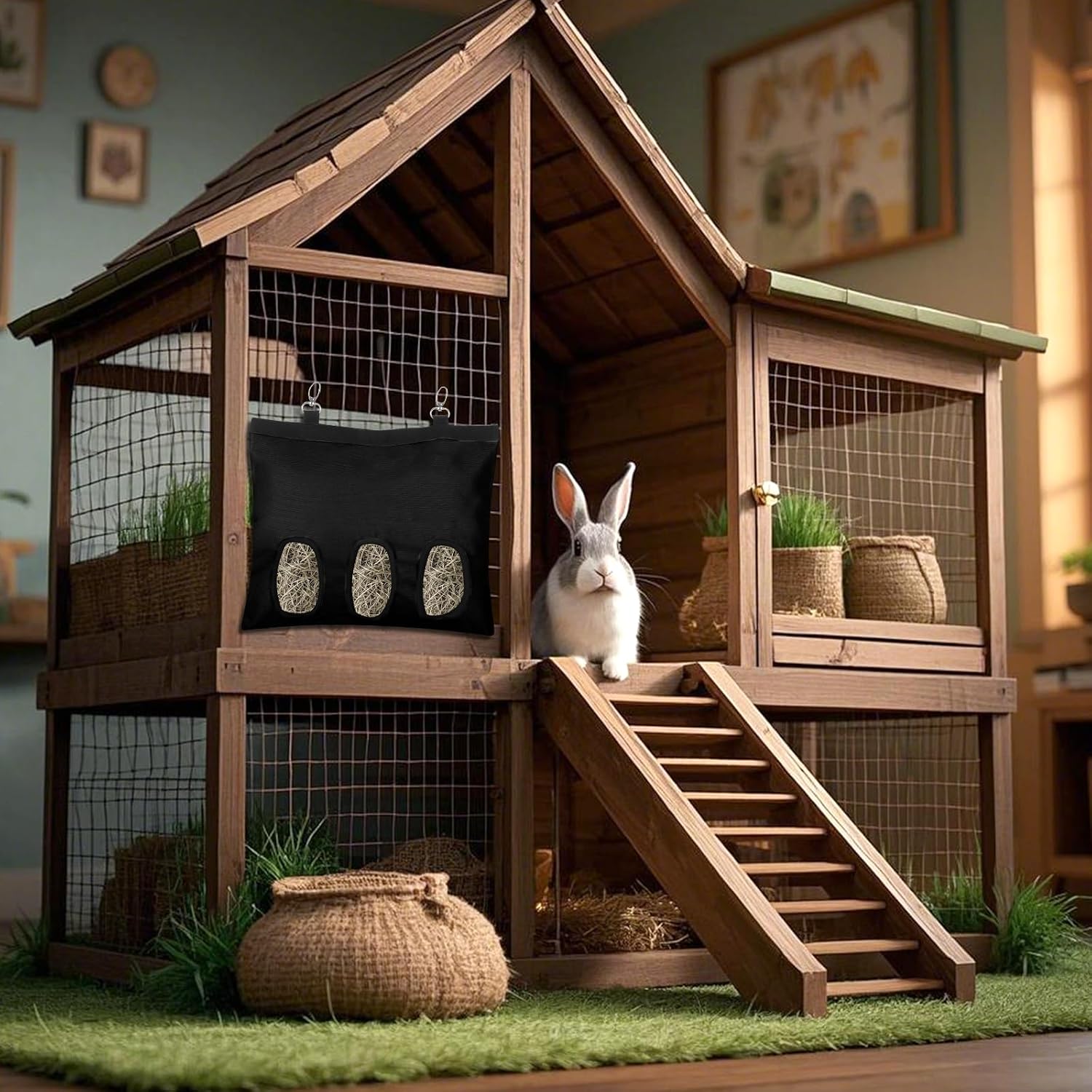 2PCS Rabbit Hay Feeder,3 Hole Hay Bag for Rabbits, Washable Hanging Small Animal Feeder for Guinea Pig Bunny Chinchillas Hamsters and Other Pets - Image 6