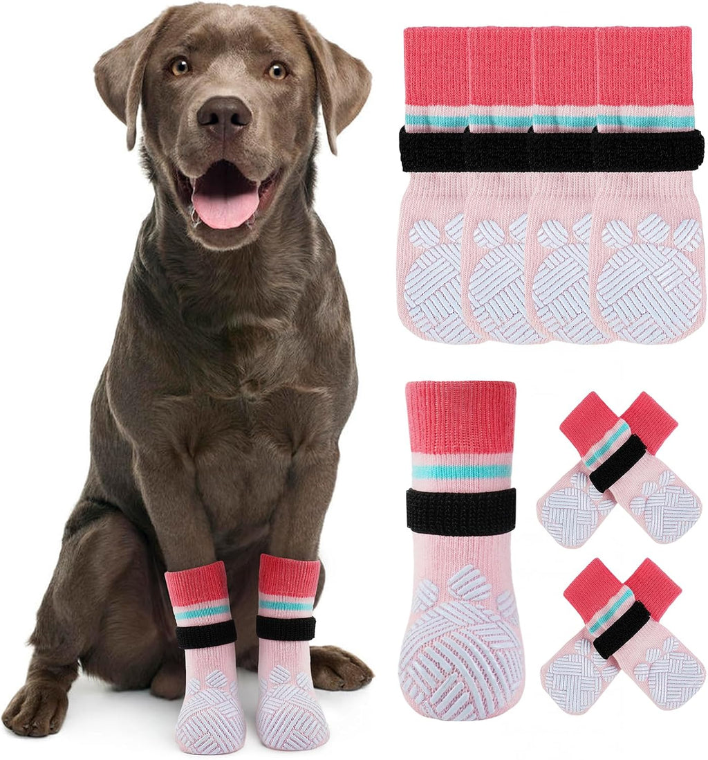 Kuoser Anti Slip Dog Socks to Prevent Licking Paws, Dog Grippy Socks for Hardwood Floors Hot Pavement, 4Pack Traction Control Booties Paw Protectors for Small Medium Large Senior Dogs, Pink XS - Image 13