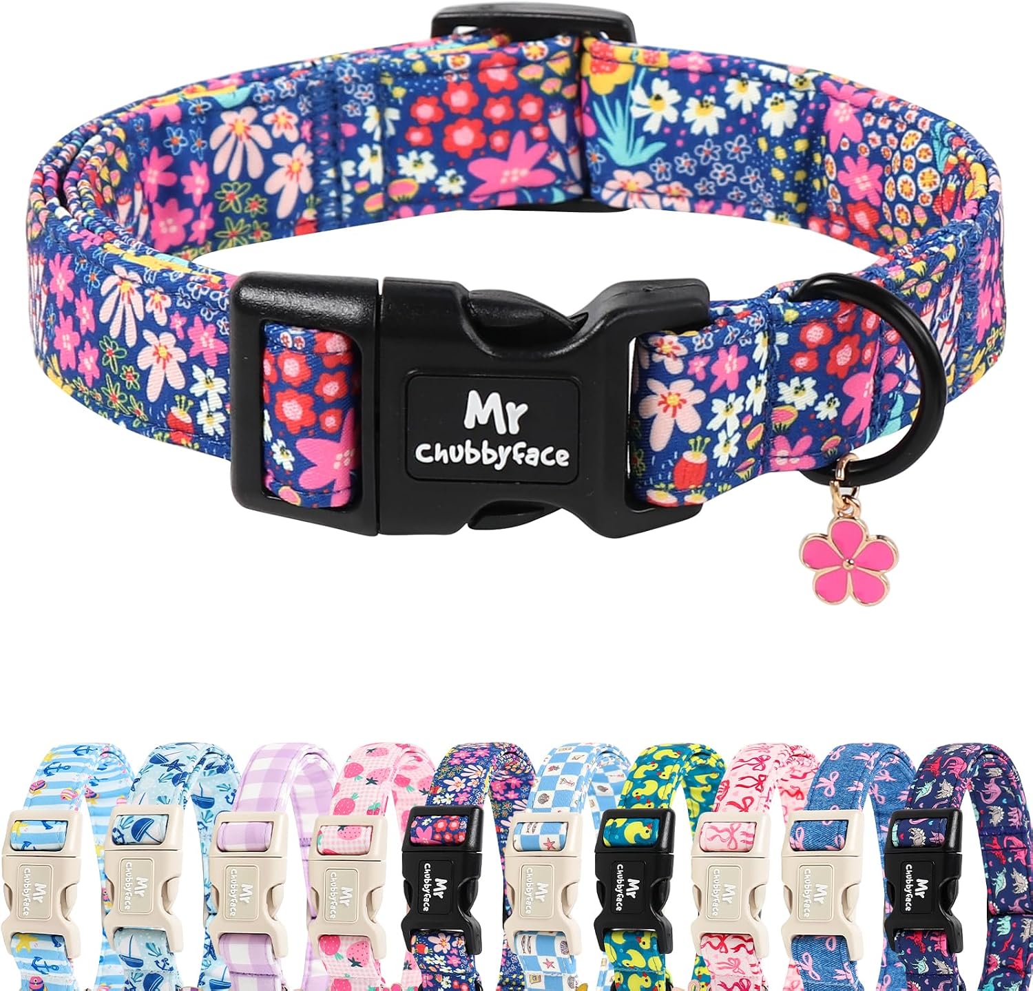 MR.CHUBBYFACE Spring Summer Pink Dog Collar, Cute Pink Floral Pattern Puppy Collar, Durable Soft Fabric Pet Collar Gift for Small Medium Large Female Dog - Image 10