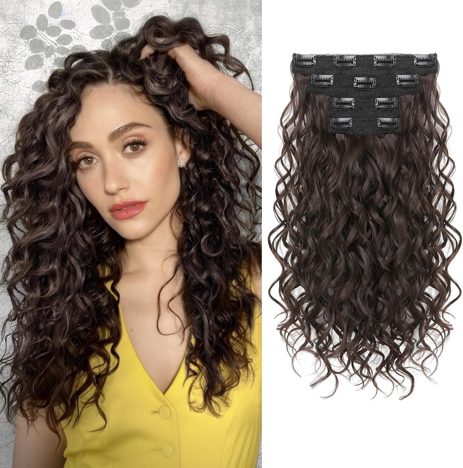 REECHO LunarCharm curly hair extensions front view chocolate brown clip ins