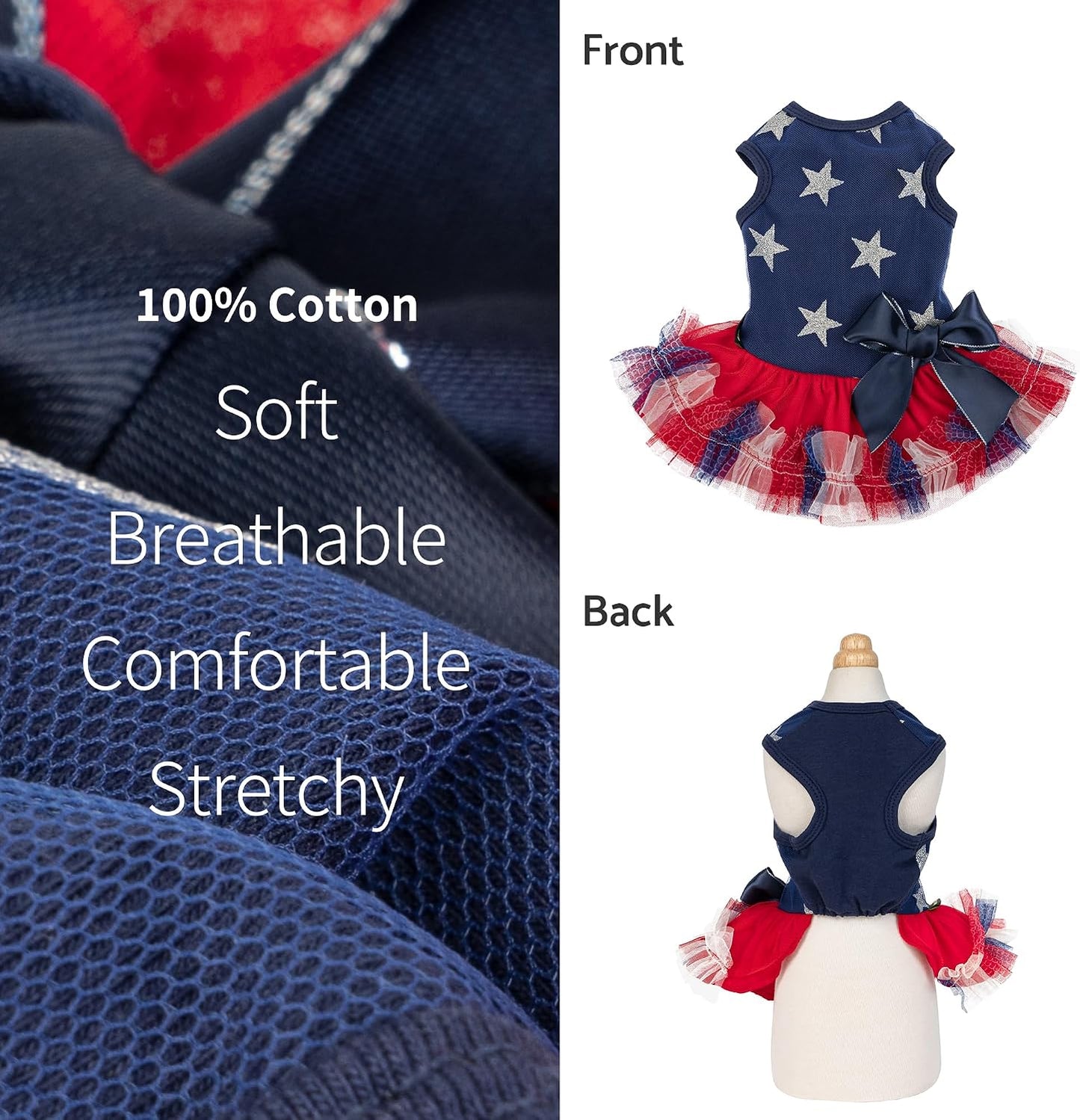 Fitwarm patriotic silver star pet dress back profile view