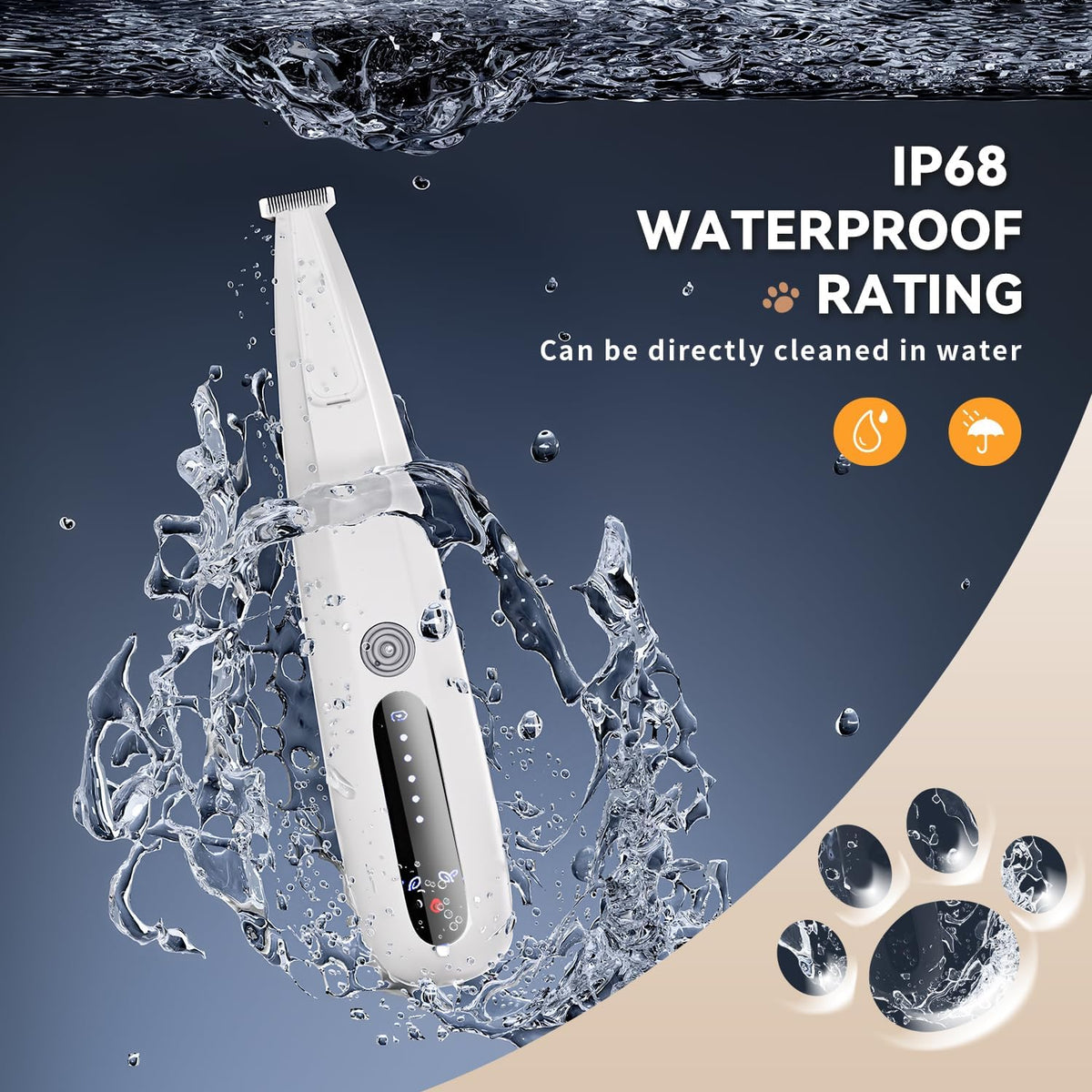 Mooneon rechargeable dog trimmer showing illuminated battery level display