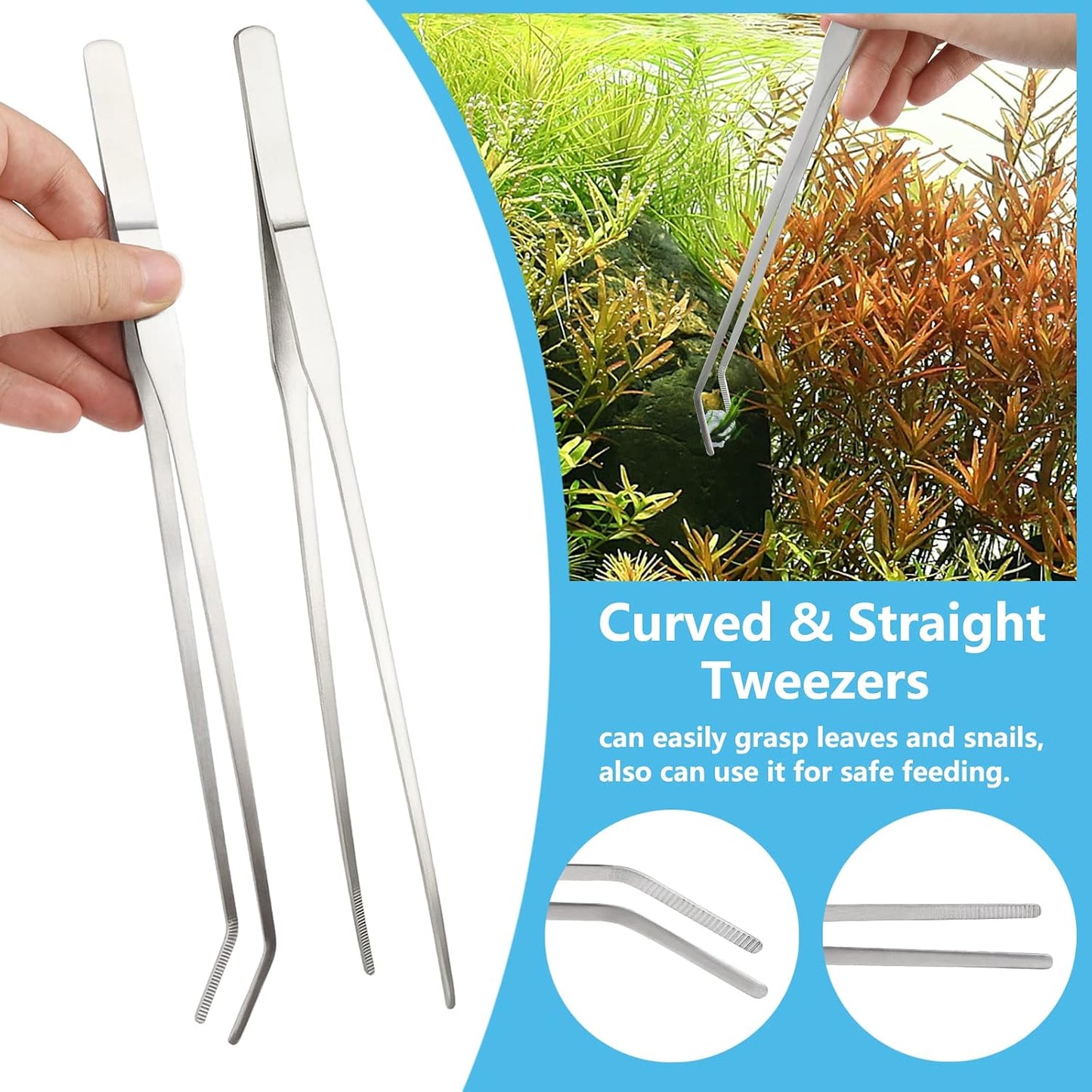 Stainless steel substrate sand spatula for leveling fish tank gravel and sand.