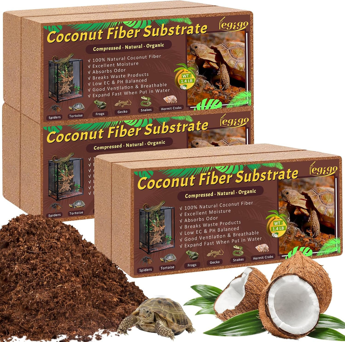Legigo 4 Pack Coconut Fiber Substrate, Natural Coco Coir Bedding for Reptiles Turtles, Tortoises, Snake, Hermit Crab, Gecko, Lizard, Bioactive Terrarium Soil for Humidity Control and Plant Substrate - Image 10