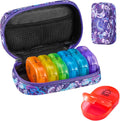 Serfeymi weekly travel pill organizer front view showcasing the purple zippered canvas case.