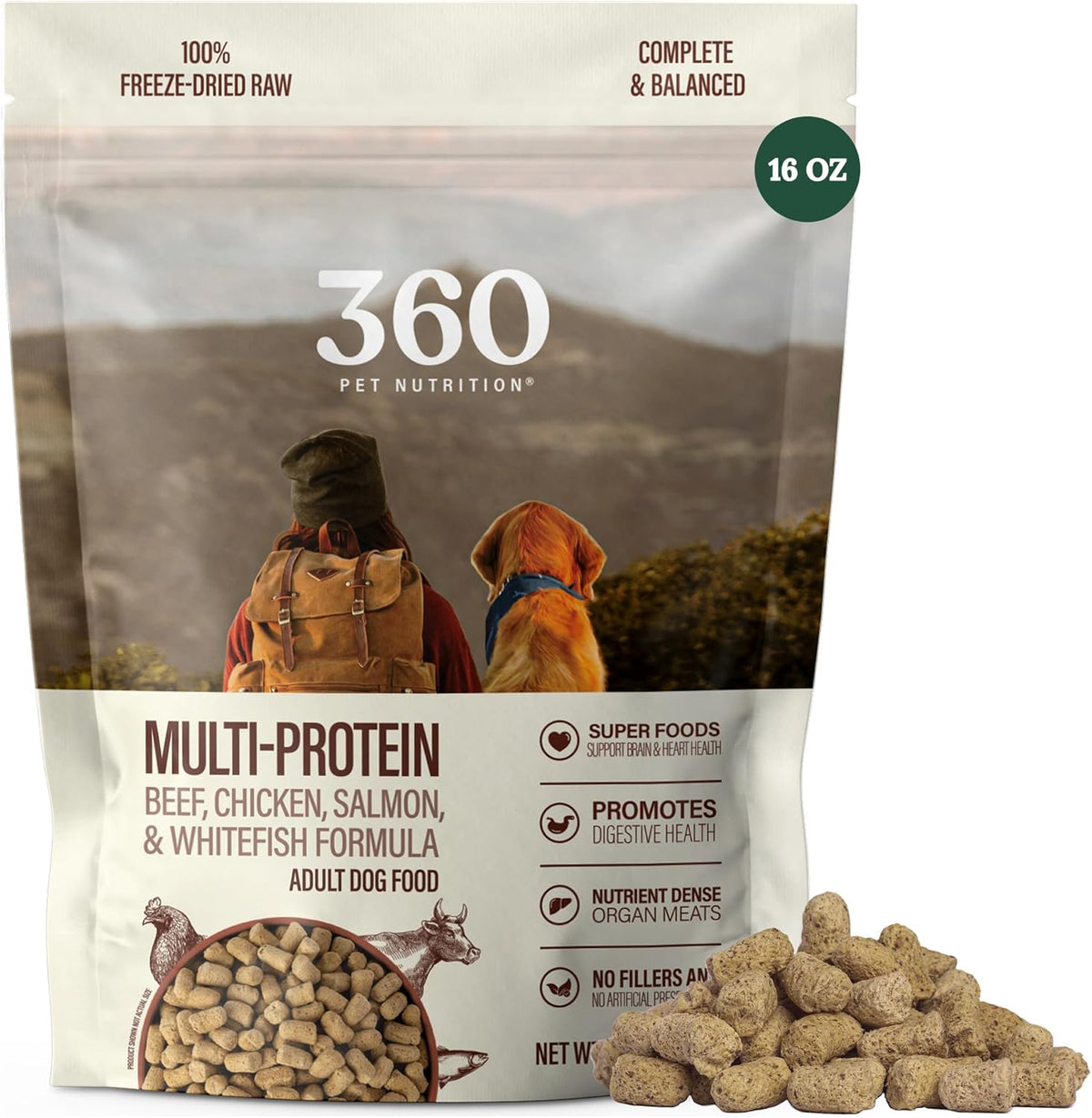 360 Pet Nutrition Freeze-Dried Raw Dog Food Multi-Protein front packaging view