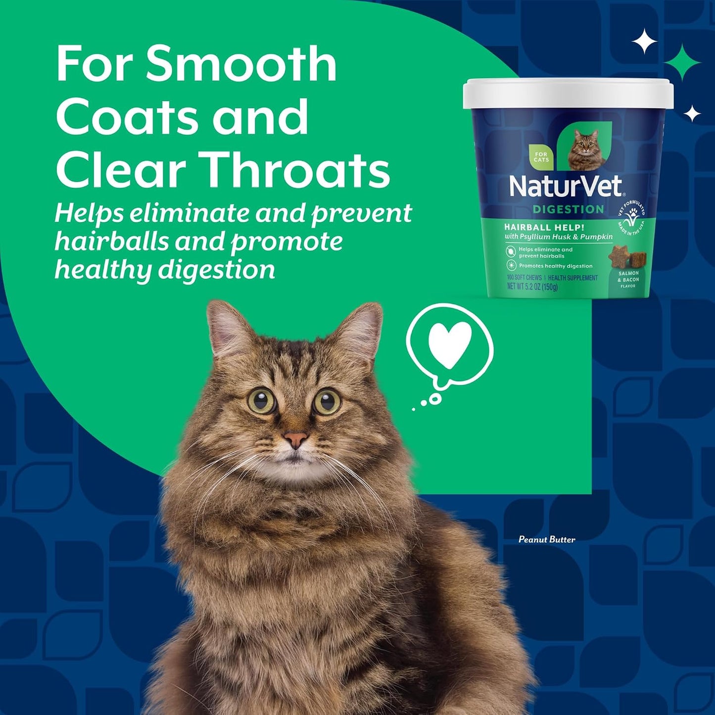 NaturVet Hairball Help salmon and bacon flavored chews container top view premium cat vitamins