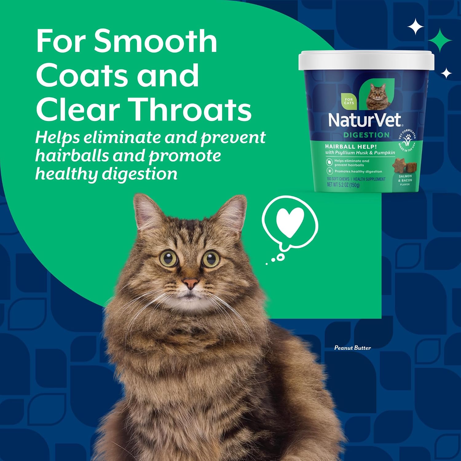 NaturVet Hairball Help salmon and bacon flavored chews container top view premium cat vitamins