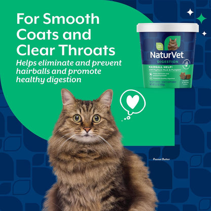 NaturVet Hairball Help salmon and bacon flavored chews container top view premium cat vitamins