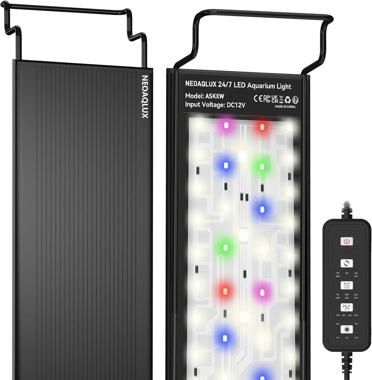 NEOAQLUX full spectrum LED aquarium light front view for planted freshwater fish tanks.