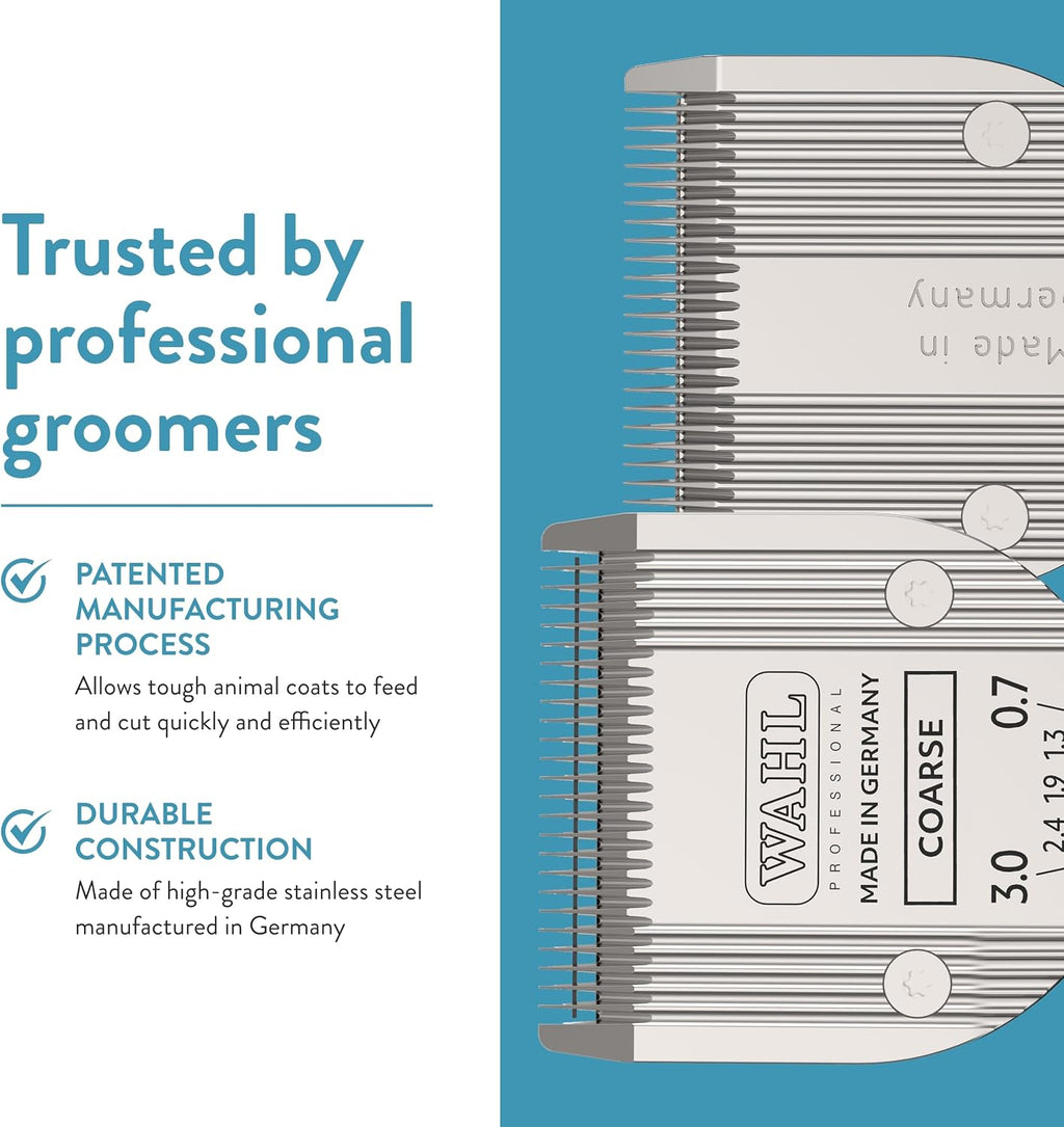 German engineered Wahl 5 in 1 pet blade packaging layout