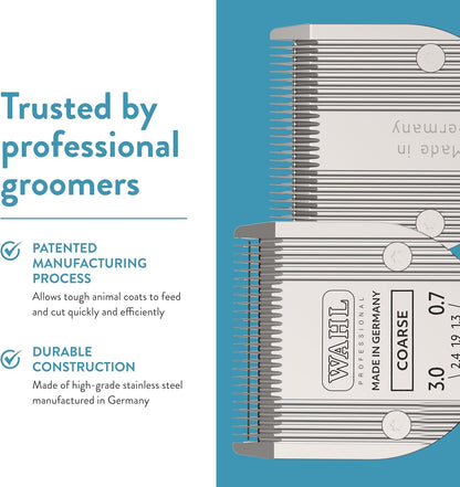 German engineered Wahl 5 in 1 pet blade packaging layout