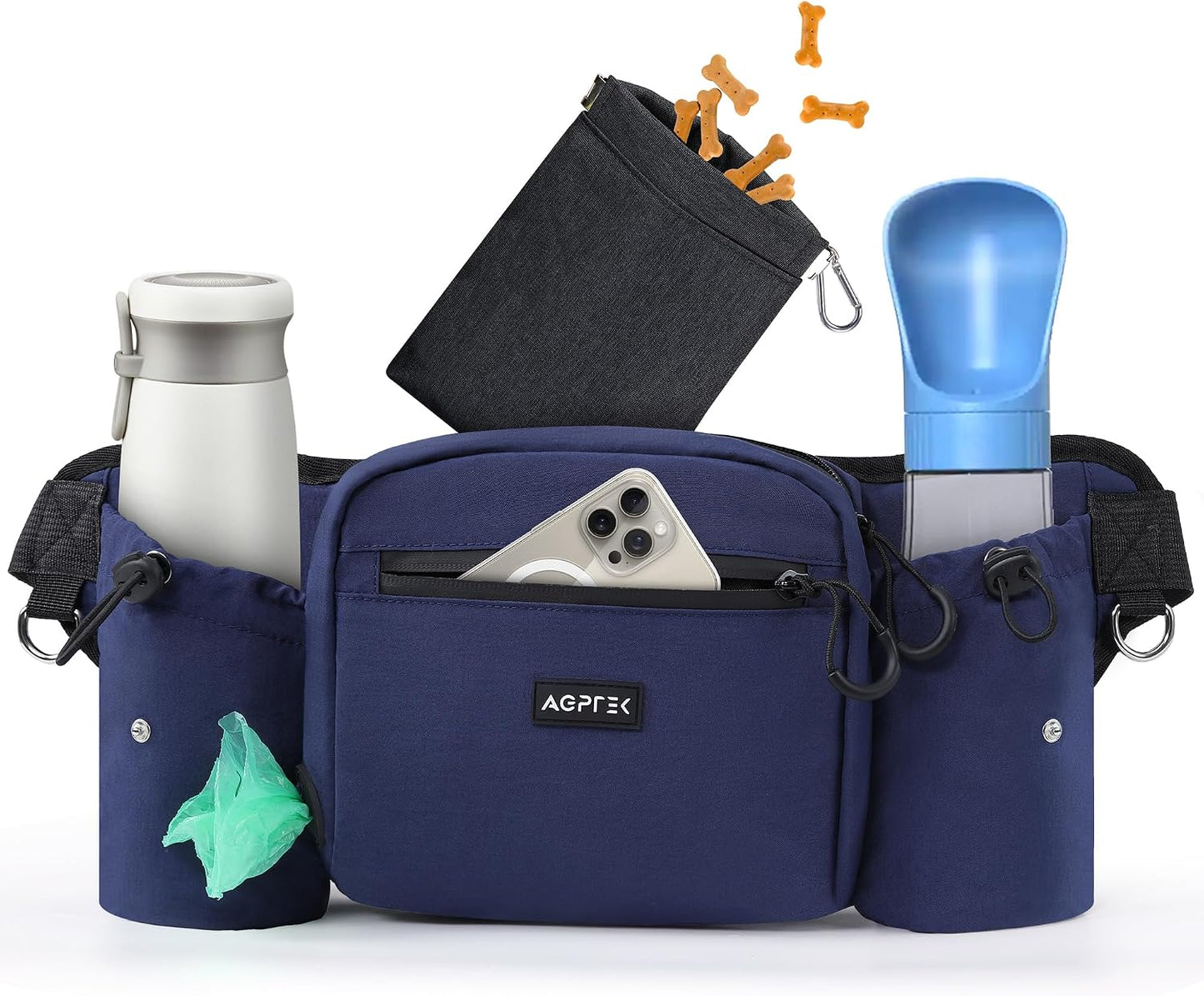 AGPTEK Dog Walking Fanny Pack, Large Capacity Dog Training Treat Pouch, Waist Bag with Removable Snack Pouch, Water Holder, Poop Bag Dispenser, Waterproof Zipper, Adjustable Strap, Black - Image 9