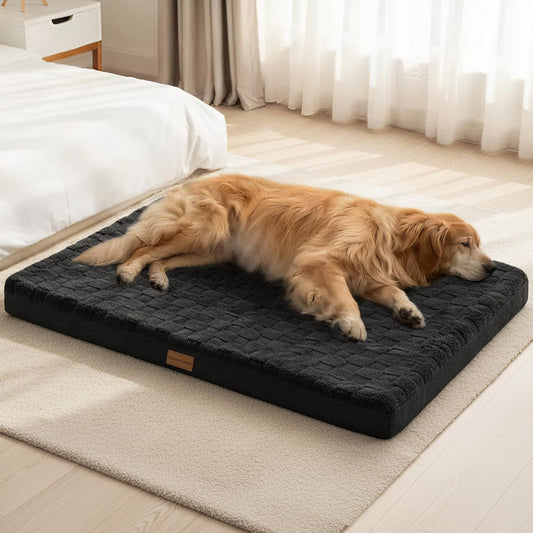Patas Lague Orthopedic Dog Bed Large Sized Dog 36''X24'', Waterproof Soft Comfortable Egg Crate Foam Large Pet Beds Crate Mat with Removable Washable Cover and Nonskid Bottom, Black - Image 1
