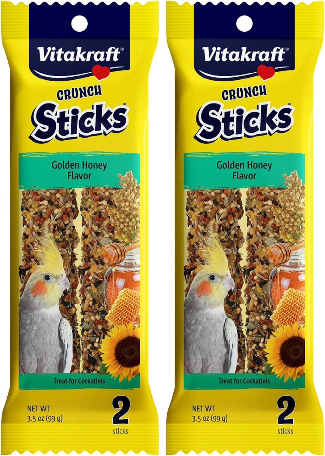 Vitakraft Crunch Sticks Cockatiel Treats Golden Honey Flavor - Triple-Baked Snack with Vitamins A D3 E Riboflavin and B12 - Natural Wood Chew Center and Cage Clip Holder - Engaging 2 Stick Pack - Image 11