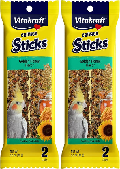 Vitakraft Crunch Sticks Cockatiel Treats Golden Honey Flavor - Triple-Baked Snack with Vitamins A D3 E Riboflavin and B12 - Natural Wood Chew Center and Cage Clip Holder - Engaging 2 Stick Pack - Image 11