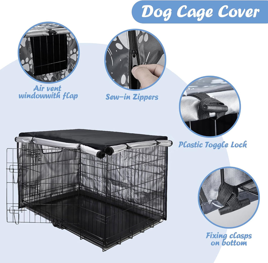 Waterproof dog kennel cover with side mesh windows rolled up for ventilation