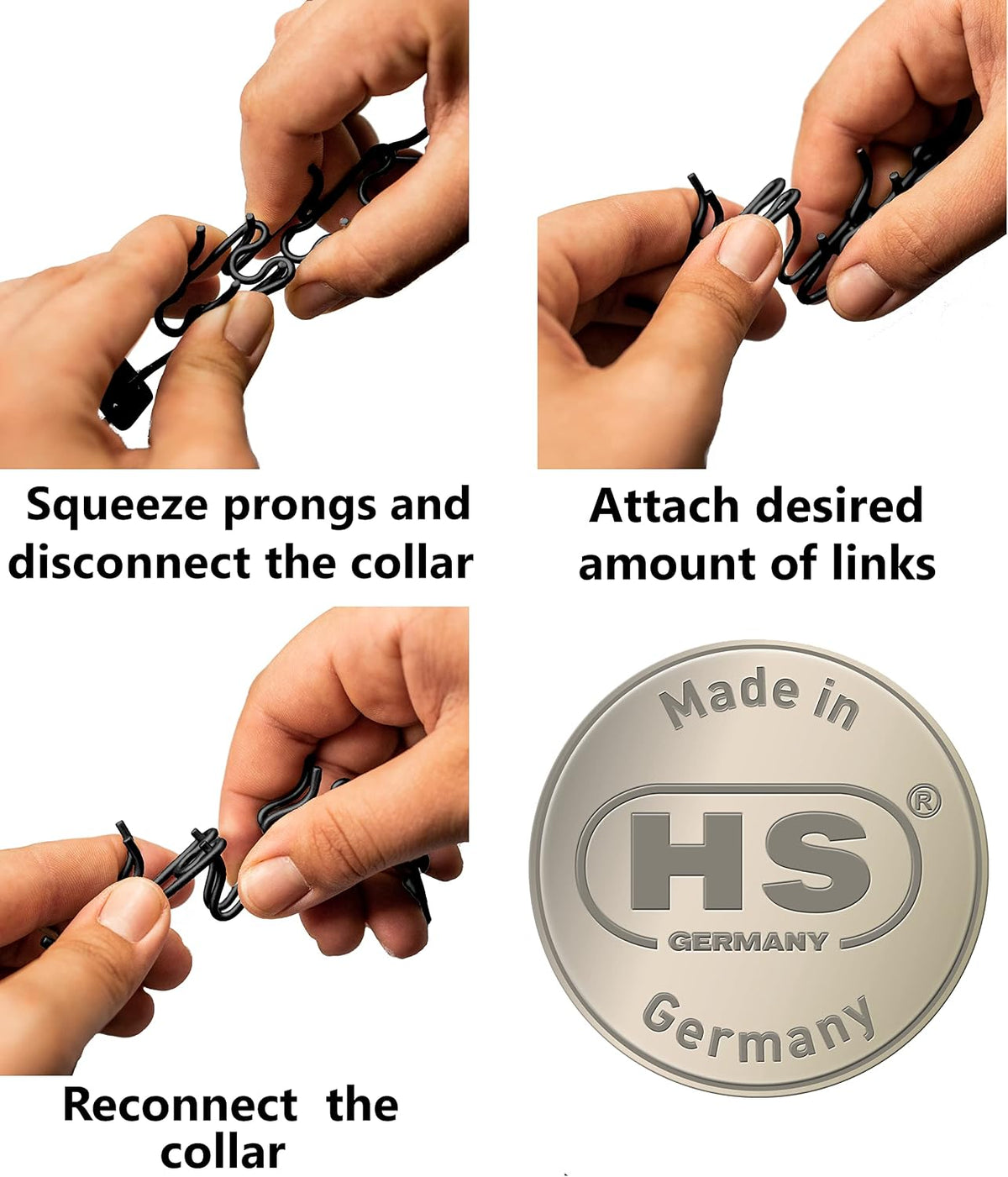 Herm Sprenger replacement training links showing authentic smooth finish to prevent fur discoloration