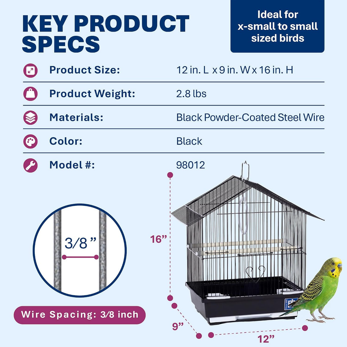 Prevue Pet Parakeet Manor Bird Cage with Handle Easy Storage - Black - Image 5