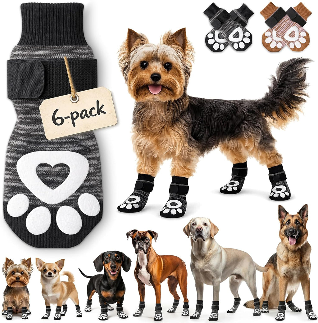 Anti Slip Dog Socks - 6 Pack | Dog Socks to Prevent Paw Licking, Add Traction, Keep Warm & Protect from Hot Pavement | Paw Protection for Senior Dogs for Hardwood Floors | Dog Booties - XL - Image 11
