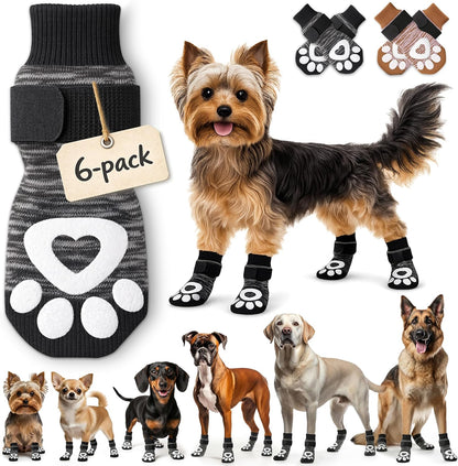 Anti Slip Dog Socks - 6 Pack | Dog Socks to Prevent Paw Licking, Add Traction, Keep Warm & Protect from Hot Pavement | Paw Protection for Senior Dogs for Hardwood Floors | Dog Booties - XL - Image 11