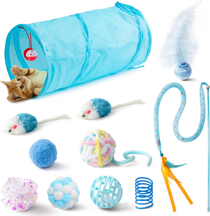 MALLMALL6 Cat Toy Set Interactive Cat Toys 27Pcs Pack Stuff Pink Feather Teaser Wand Springs Mice Sisal Fish Crinkle Balls Bell Balls, Puzzle Pack for Indoor Kitty Play Exercise - Image 9