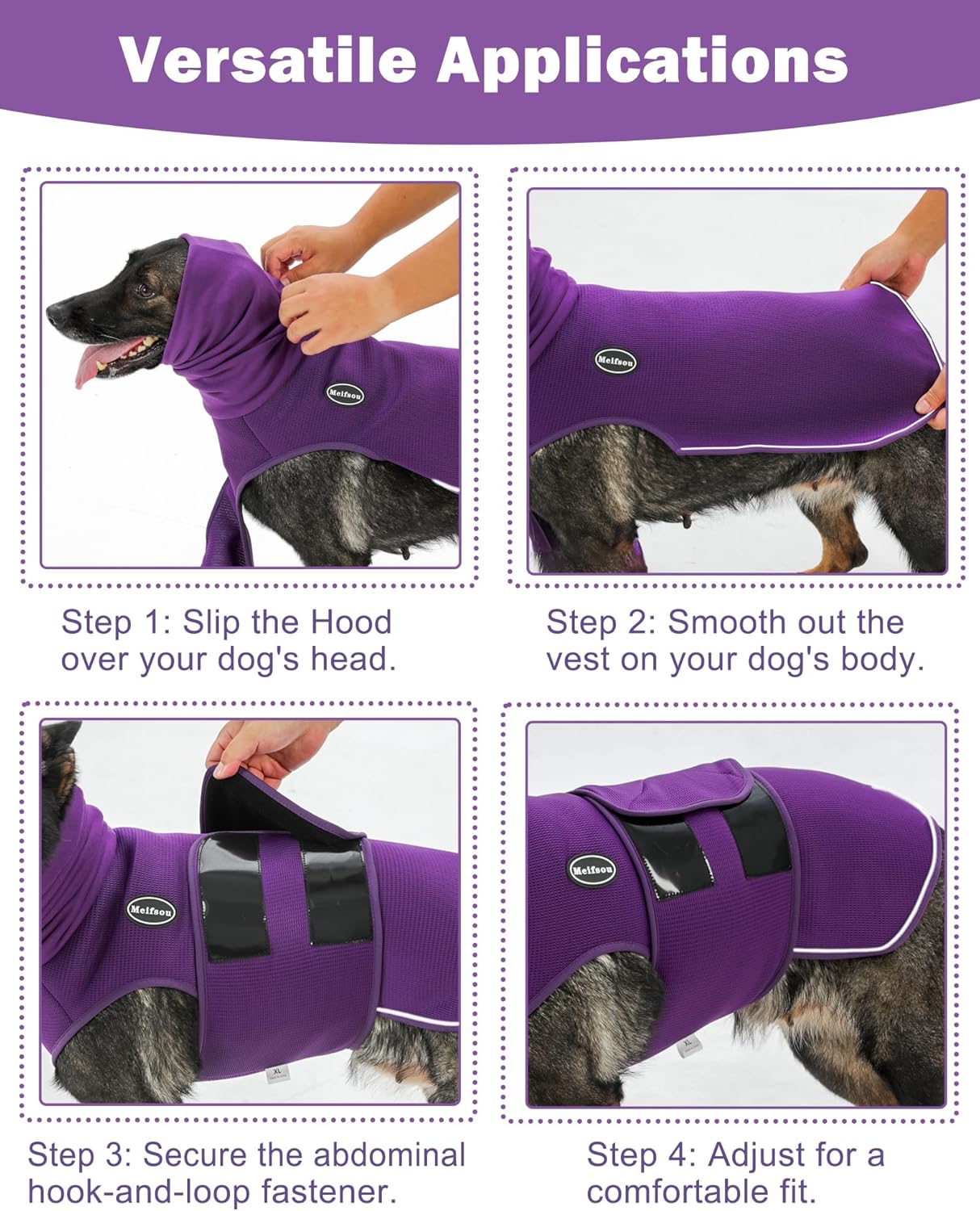 Side profile of dog in Meifsou anxiety compression shirt