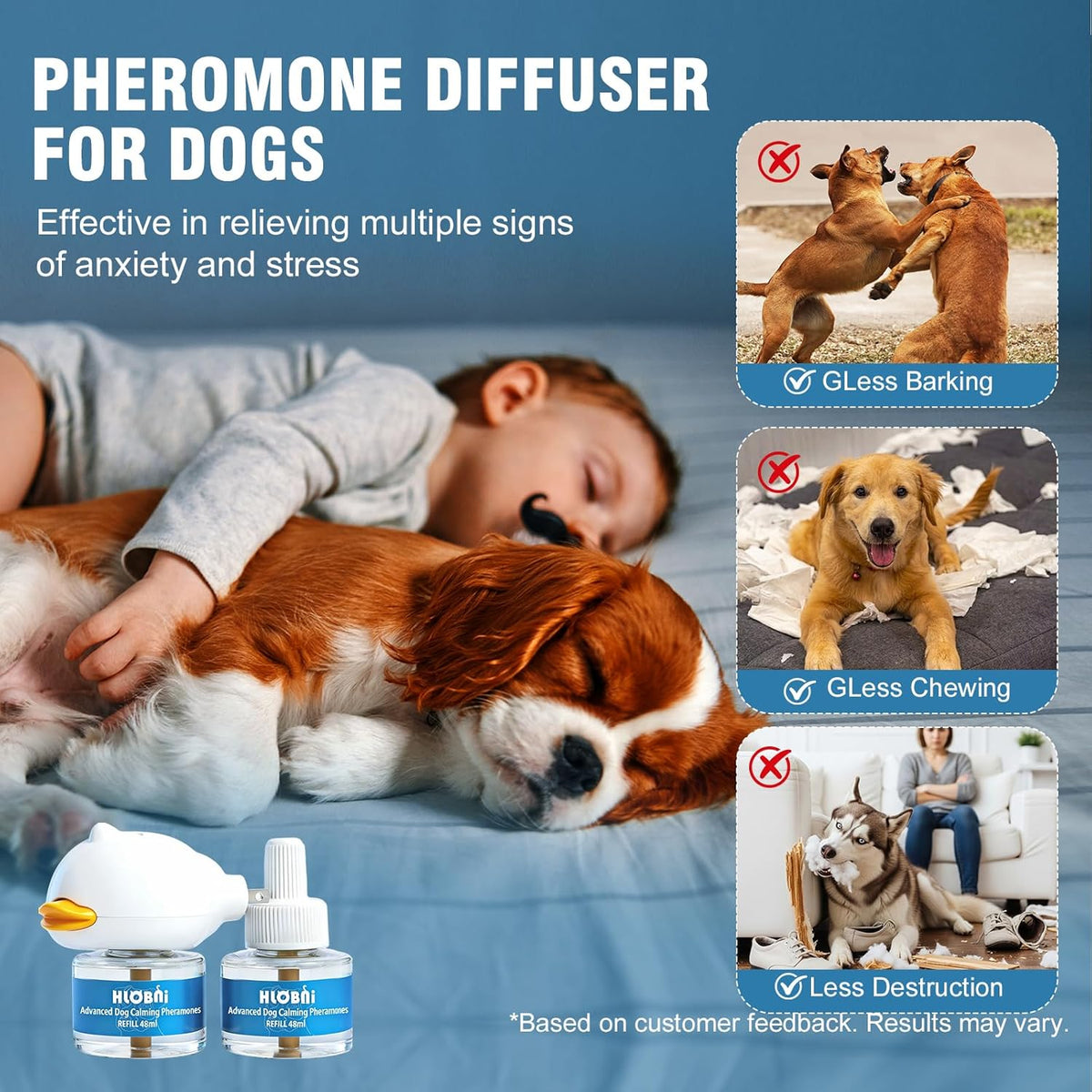 Two pack dog calming diffuser refills showing sixty day supply