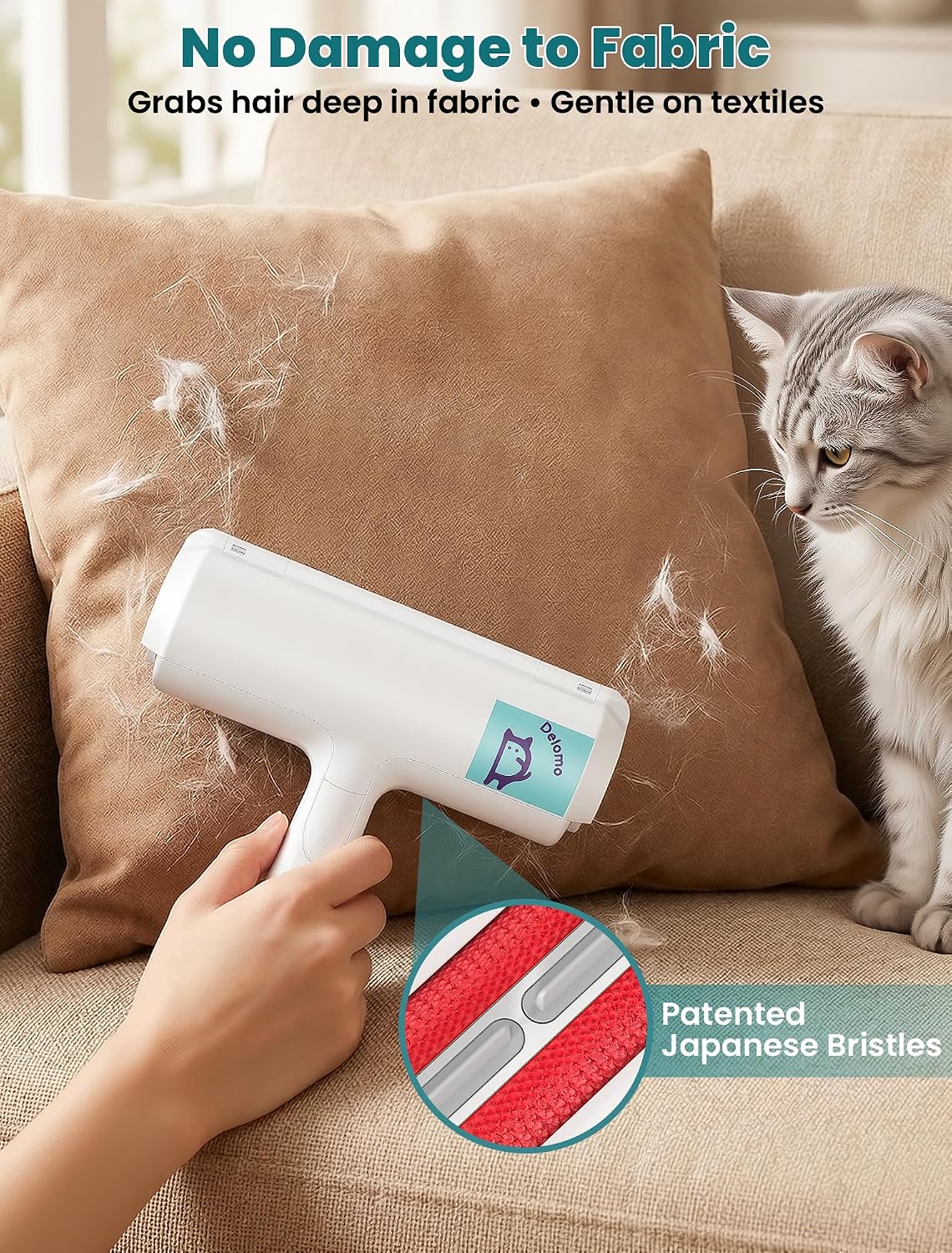 Portable pet hair remover used on a car seat