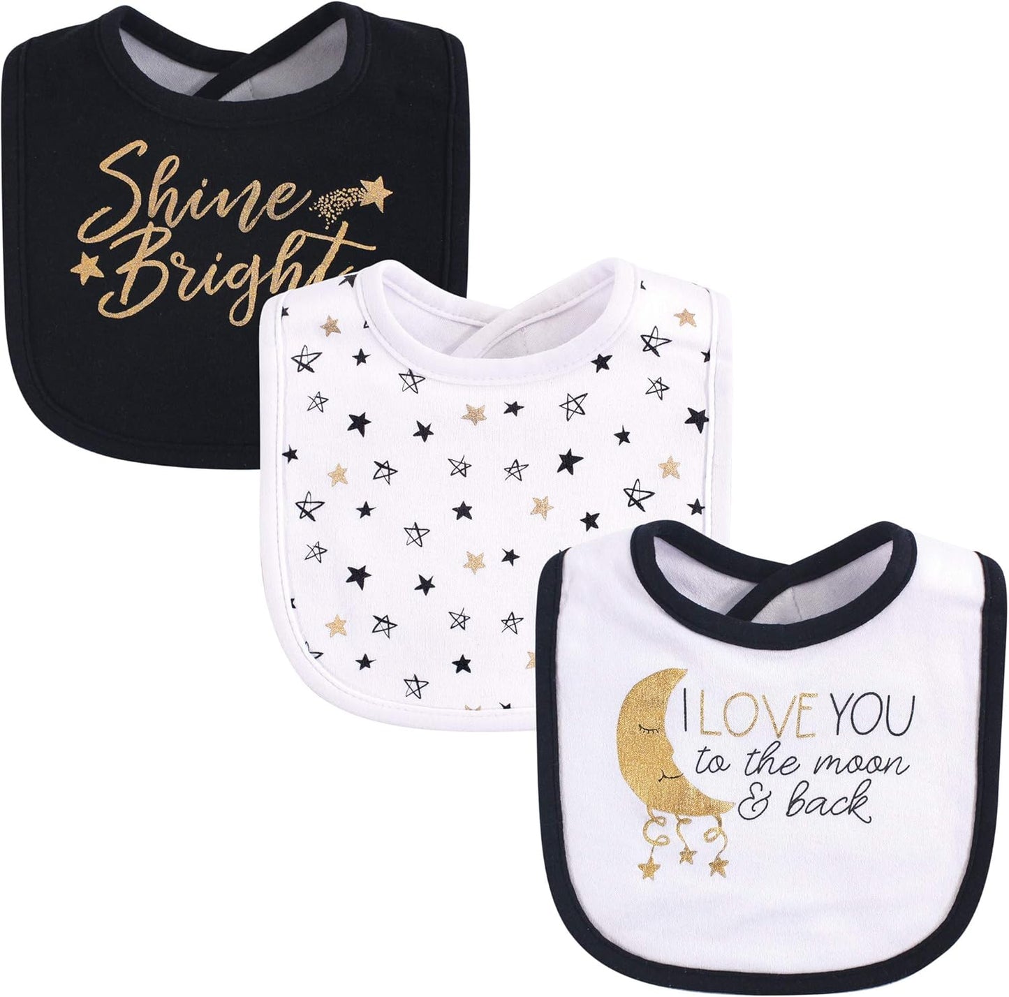 Yoga Sprout Cotton Drooler Bibs Metallic Moon front view for babies