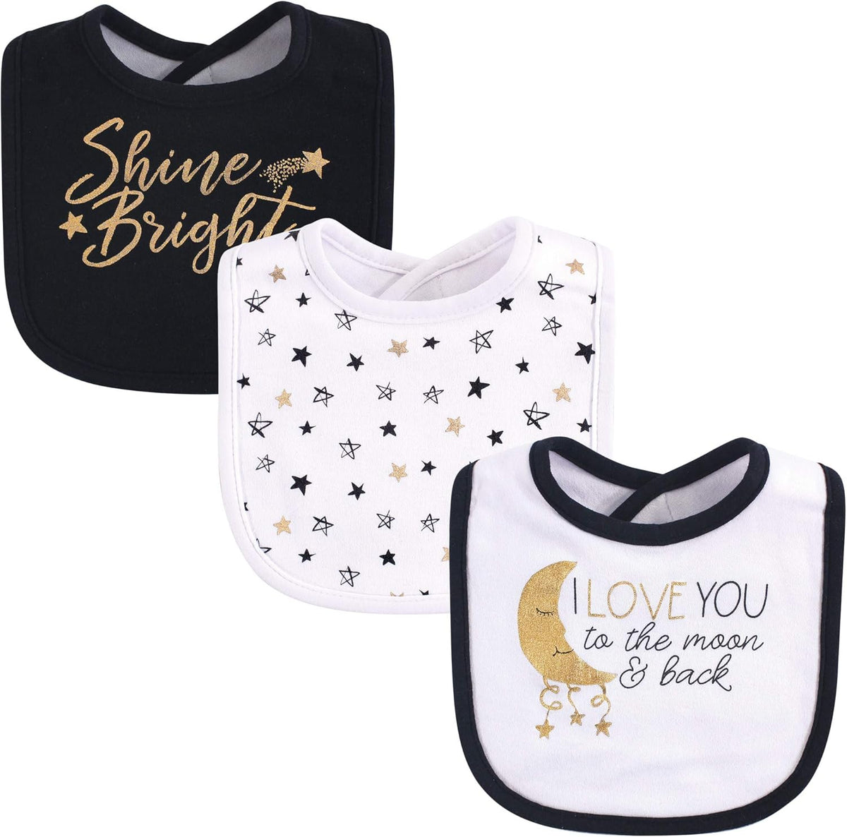 Yoga Sprout Cotton Drooler Bibs Metallic Moon front view for babies