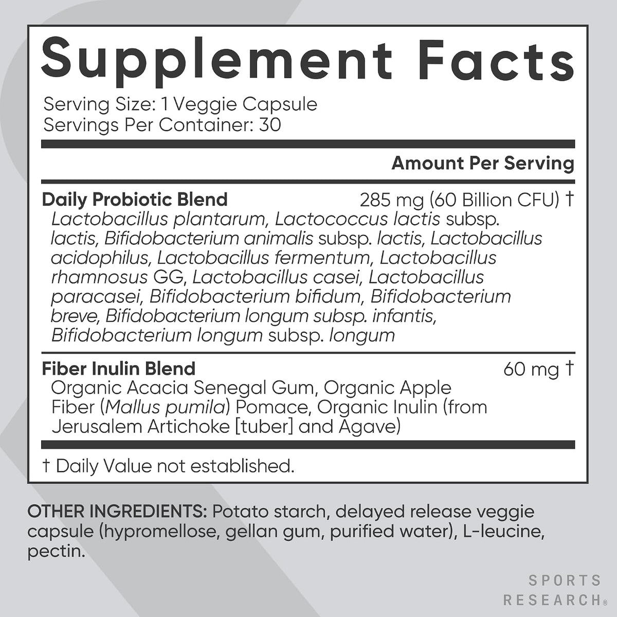 Sports Research Daily Probiotics quality and non-GMO certification seals